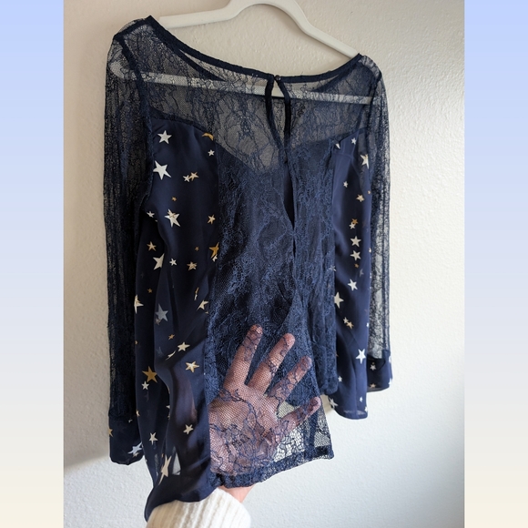Starry Night Blouse in Midnight Blue with Lace Sleeves and Back - Picture 6 of 12